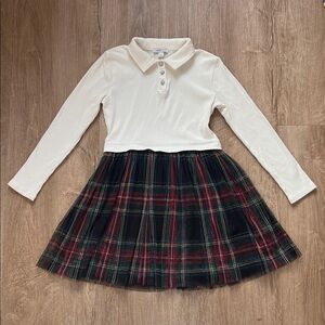 Crewcuts Girls White Ribbed Top with Plaid Skirt Dress Size 7
